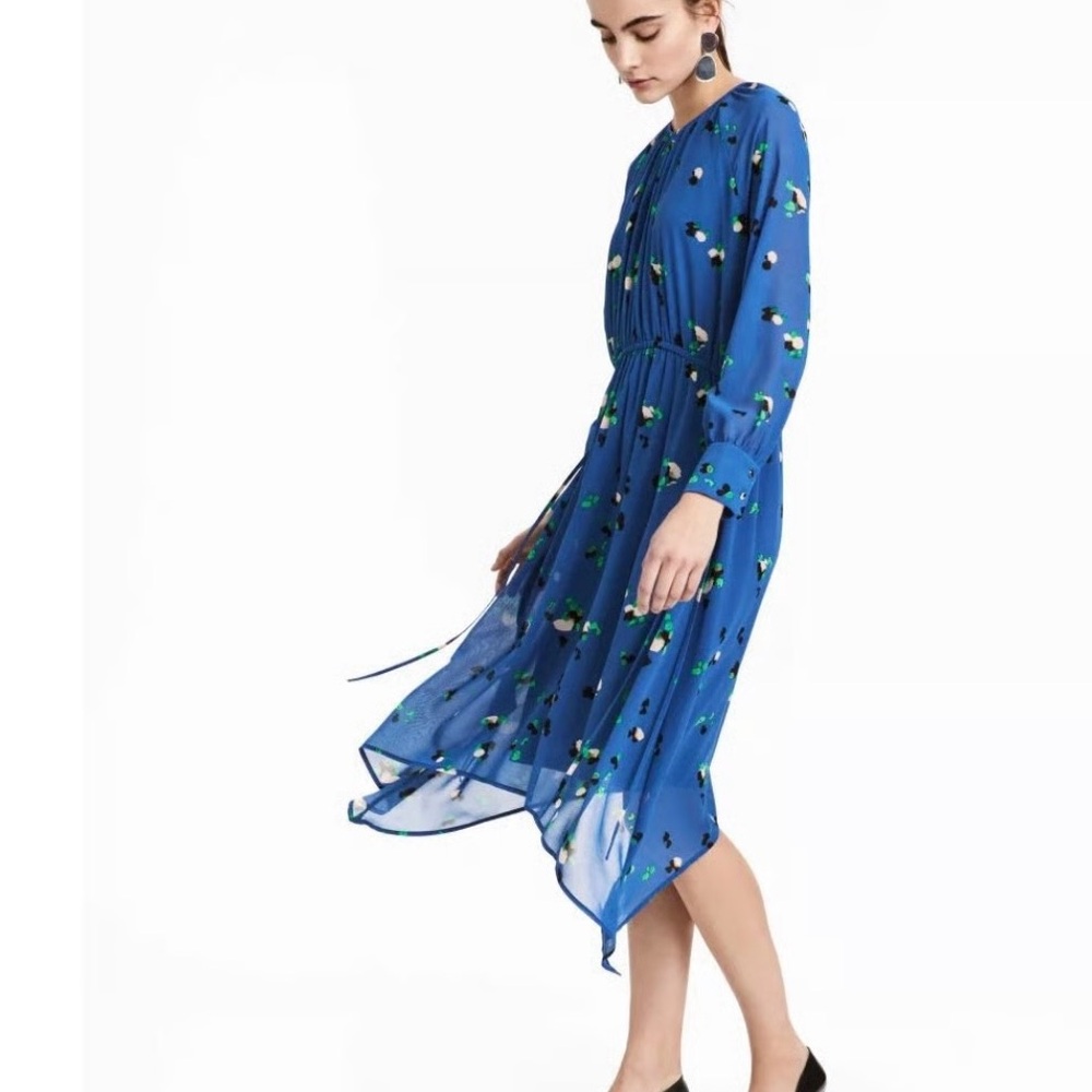 H&M Asymmetrical Floral Blue Dress